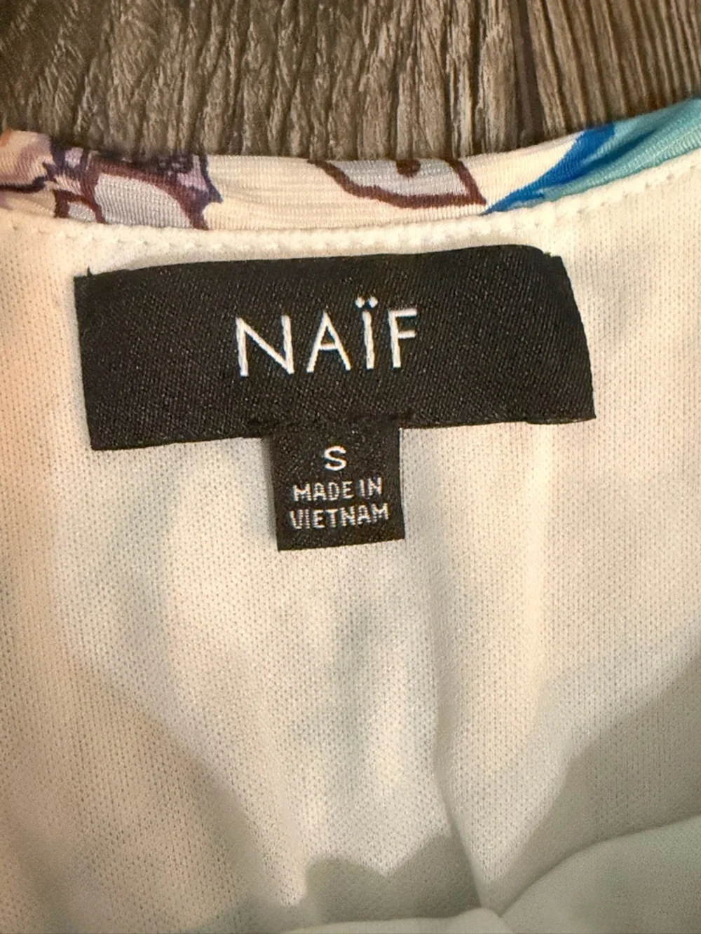 NAÏF Tropical Floral Maxi Dress Blue Tan White Small Summer Boho Vacation - Picture 12 of 15
